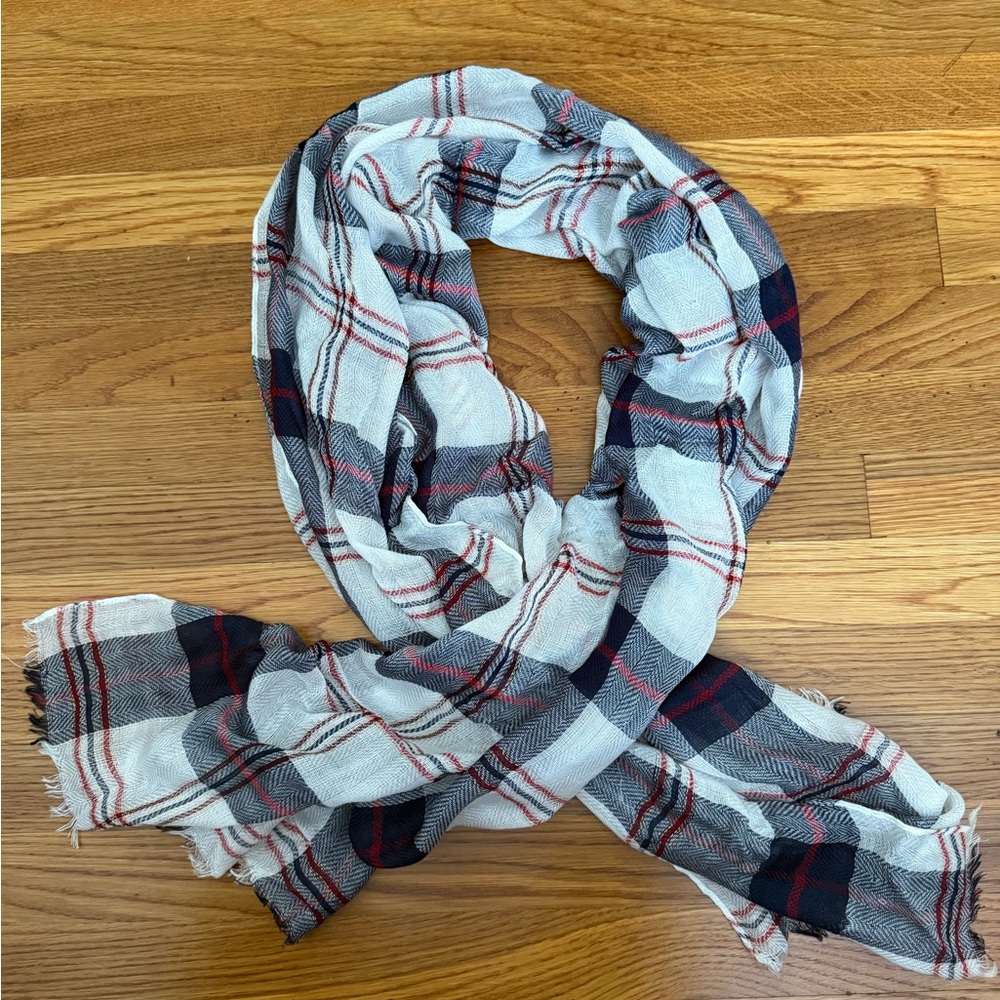 Plaid Scarf with Red and Blue Accents